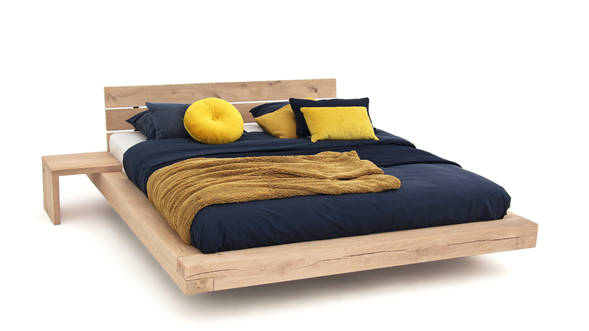 Zwevend eikenhouten balkenbed-2