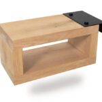 zwevend nachtkastje van massief eikenhout en zwart staal