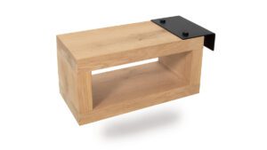 zwevend nachtkastje van massief eikenhout en zwart staal