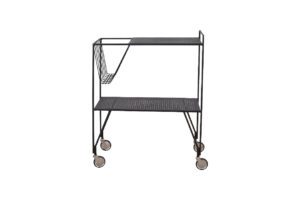 Productafbeelding van laag zwarte stalen kastje met 4 wielen