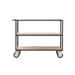 Productafbeelding van lage zwarte en houten stalen kastje met 4 wielen