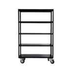 Productfoto van mat zwarte ijzeren kastje met 4 wielen en 5 lagen