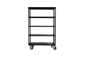 Productfoto van mat zwarte ijzeren kastje met 4 wielen en 5 lagen