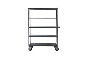 Productfoto van mat zwarte ijzeren kastje met 4 wielen en 5 lagen