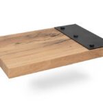 bedplank nachtkastje van oud eiken en zwart staal