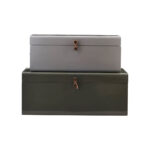 Productafbeelding opbergkoffertjes van staal in de kleuren groen en grijs